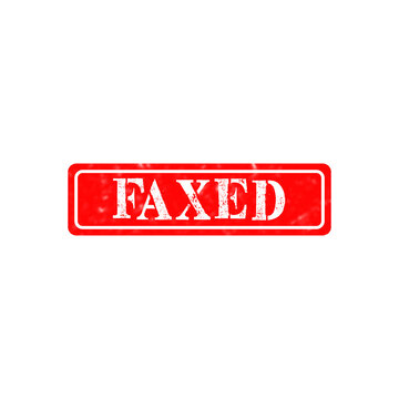 Red ink rubber stamp icon with the word faxed in a rectangle frame isolated on a plain design element