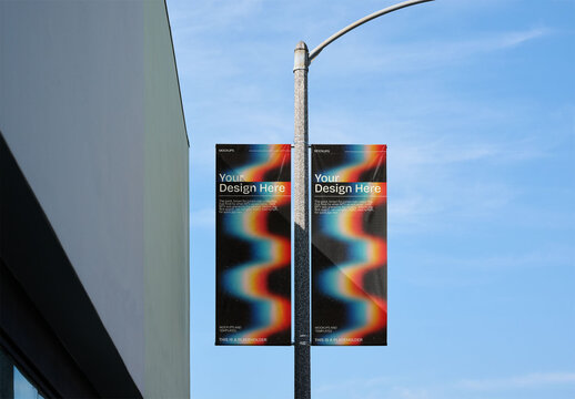 Mockup Of Customized banners on lamp post