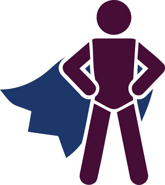 Superhero silhouette character wearing a cape with superhero icon