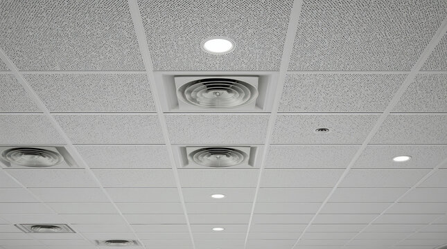 Ceiling vent recessed light acoustic tile grid pattern interior design creates clean commercial ceiling with repeating fixtures and balanced geometric lines for architectural documentation