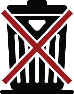 Trash can waste bin icon with prohibited sign vector illustration no littering no trash