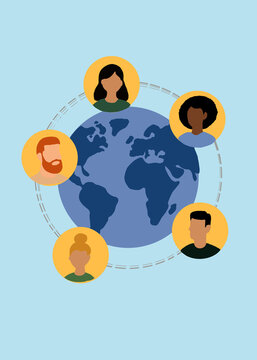 Global community connectivity illustration with diverse people