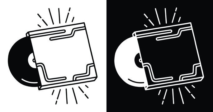 Vinyl record ink drawing black and white album cover disc retro vintage aesthetic outline tattoo line art print. Analog object rays burst doodle illustration for indie rock disco music logo design.