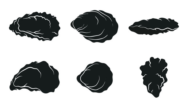 Oyster Shell Silhouette Vector Icons Collection Isolated on White Background
