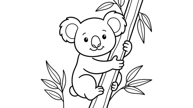 Cute koala holding onto eucalyptus branch