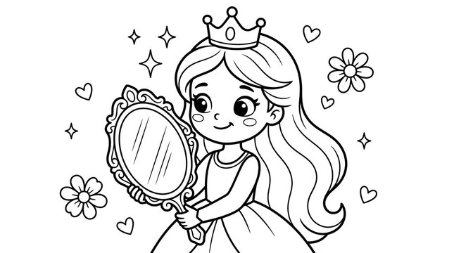 Princess looking at herself in a hand mirror