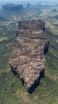 Mount Roraima Vertical Satellite Aerial View, Tepui Plateau and Detailed Geological Landscape