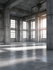 Fototapeta premium abandoned industrial concrete warehouse interior with columns and windows