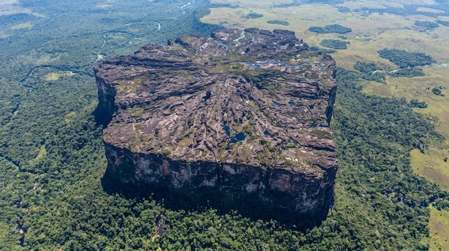 Vertical Aerial View of Mount Roraima Tepui Plateau

