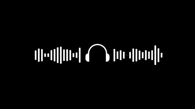 Sound wave with headphones icon animation isolated on black background