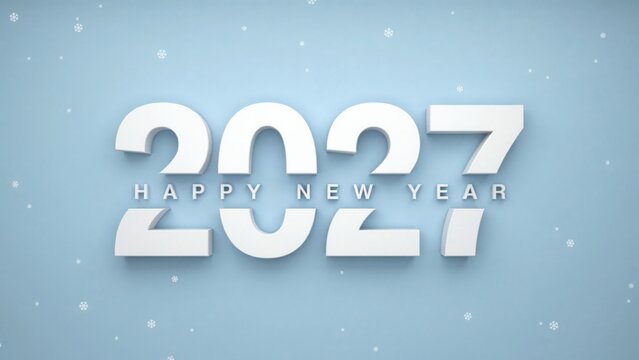 Happy new year 2027 greeting card with 3d numbers and snowflakes