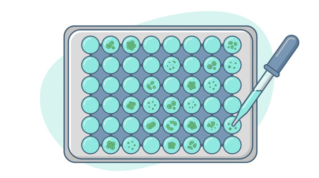 Scientific research lab plate with pipette, cell culture, isolated
