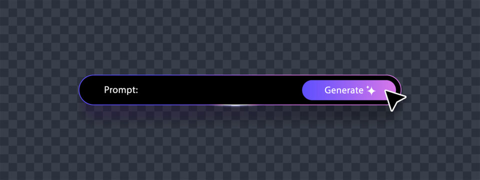 Generate AI prompt bar. Glass neon effect. Artificial intelligence, machine learning technology, chat, futuristic, button design concept. Vector illustration