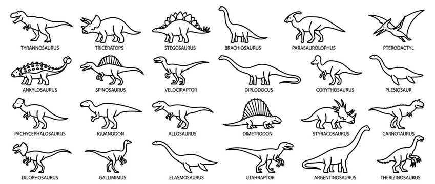 Collection of Dinosaur Icons on Transparent Background