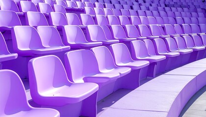 Fototapeta premium Rows of empty bright purple plastic seats in a modern outdoor stadium