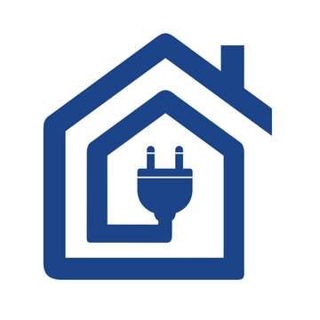 Electric Plug Wire Cable with House, Home Electricity Installation logo design