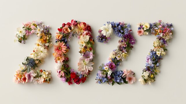 2027 colorful floral numbers on white background