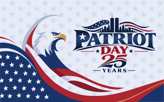 American Patriot Day 2026 poster commemorating 25 years of remembrance with a bald eagle, American flag, stars, stripes, and patriotic design for memorial ceremonies and national observances.