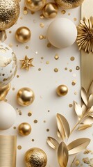 Fototapeta premium Golden Christmas decorations on white background