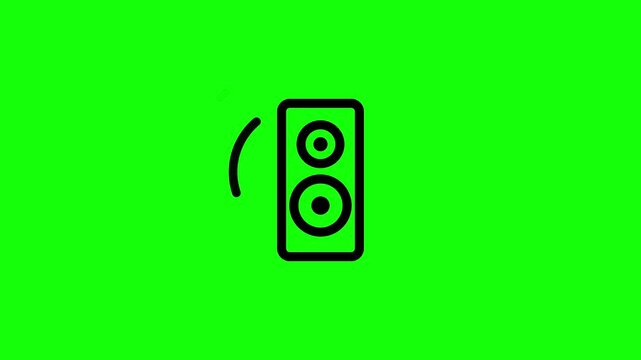 Animated black speaker icons emitting sound waves on green screen