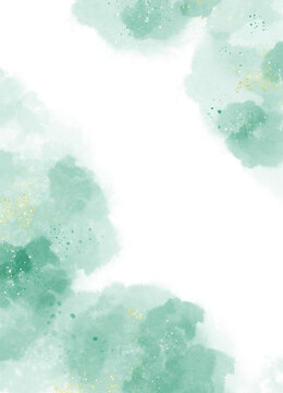 Abstract watercolor or alcohol ink art green background with golden crackers. Pastel green marble drawing effect. Illustration design template wedding invitation, decoration, banner, background. Png