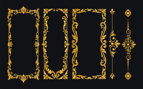 Set of luxury golden vintage ornate frames and decorative dividers