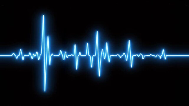 Glowing Blue EKG Heartbeat Waves Transitioning Across Dark Background During Medical Science Concept