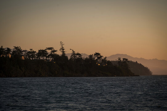 Looking out into the Salish Sea and Puget Sound, from Cline Spit County Park.  Sequim Washington State, USA.