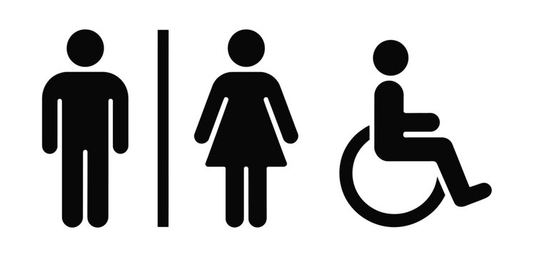 Restroom signs vector collection, male female accessible bathroom symbols, toilet icons, public facilities, wayfinding graphics, signage, navigation, accessibility, interface design