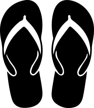 Black flip flop sandals silhouette for summer beach vacation and holiday footwear design.