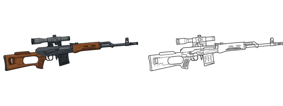 Professional military sniper rifle with scope coloring page