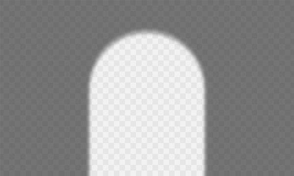 Shadow overlay of arch. Arch frame transparent overlay shadow effect. Realistic light effect of arched frame shadow on transparent background. Vector.