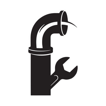 Pipe and wrench silhouette against a white background plumbing repair symbol