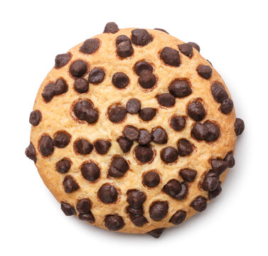 Chocolate chip cookies close-up on a white background. Top view