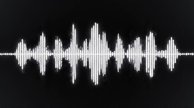 Audio waveform visualization against a dark background with dynamic amplitude changes for sound analysis
