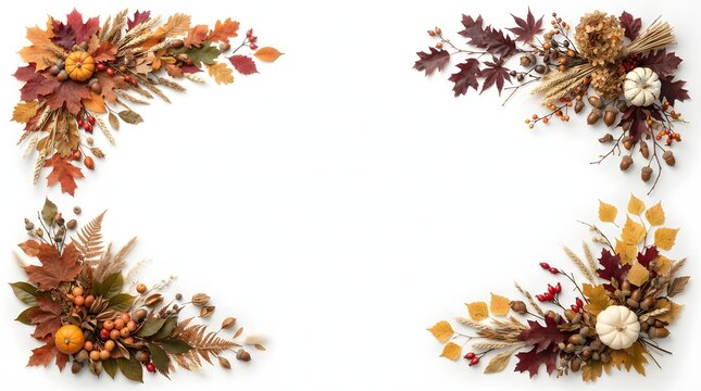Autumnal corner borders with pumpkins, acorns, and fall foliage