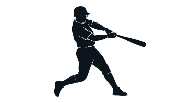 Baseball Player Silhouette, Batter Swinging, Isolated on Transparent Background