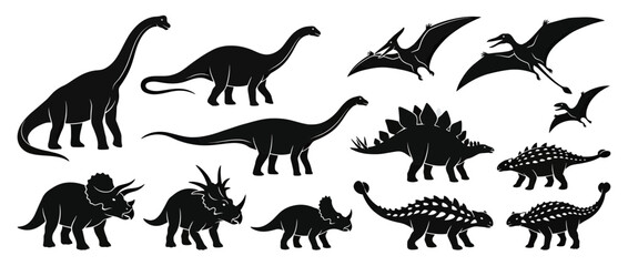 Collection of Dinosaur Silhouettes on Transparent Background © nadinsahira