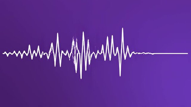 White sound wave evolving across purple background with cinematic motion and subtle camera zoom
