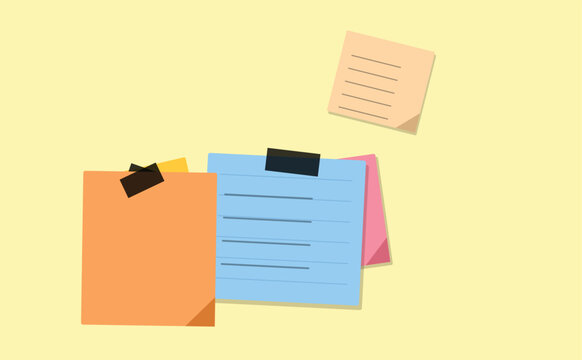 Colorful sticky notes and paper clips floating