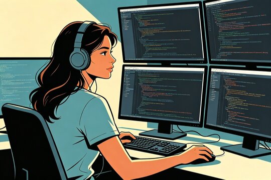 Female Programmer Eye-level Minimalist
