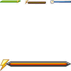 Obraz premium Video game interface elements displaying various energy and power bars with lightning bolt icons, providing visual feedback on status, strength, or progress for players in digital entertainment