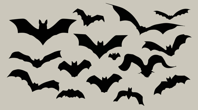 Vector template A group of flying bats black and white flat shape design