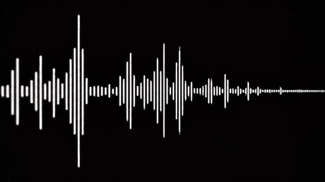 Abstract sound wave patterns in monochrome on black background during audio editing