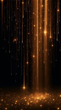 Luxury Golden Light Rays and Sparkling Particles on Dark Background