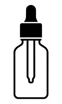 Minimalist medicinal glass dropper bottle icon with clean black line art on a white background, health and wellness concept