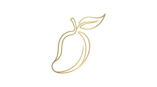 Minimalist golden line art mango icon with leaf isolated on white background elegant luxury logo