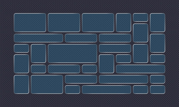 Abstract glassmorphism ui elements set, frosted glass rectangles and squares for web design interface