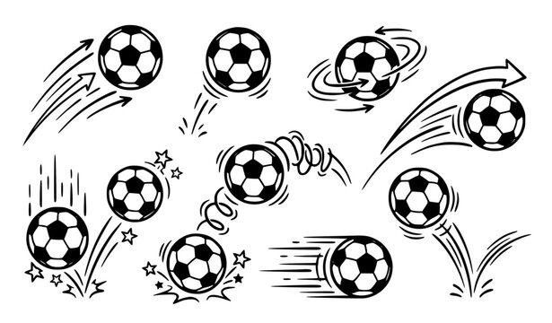 Bouncing Soccer Ball Cartoon Vector Set with Speed Lines and Motion Effects