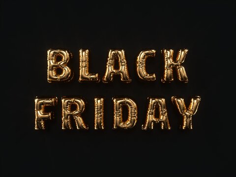 Black Friday gold foil balloon lettering on dark background